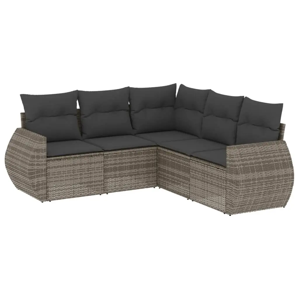 5 Piece Garden Sofa Set with Cushions Grey Poly Rattan 3221349 - Furniture