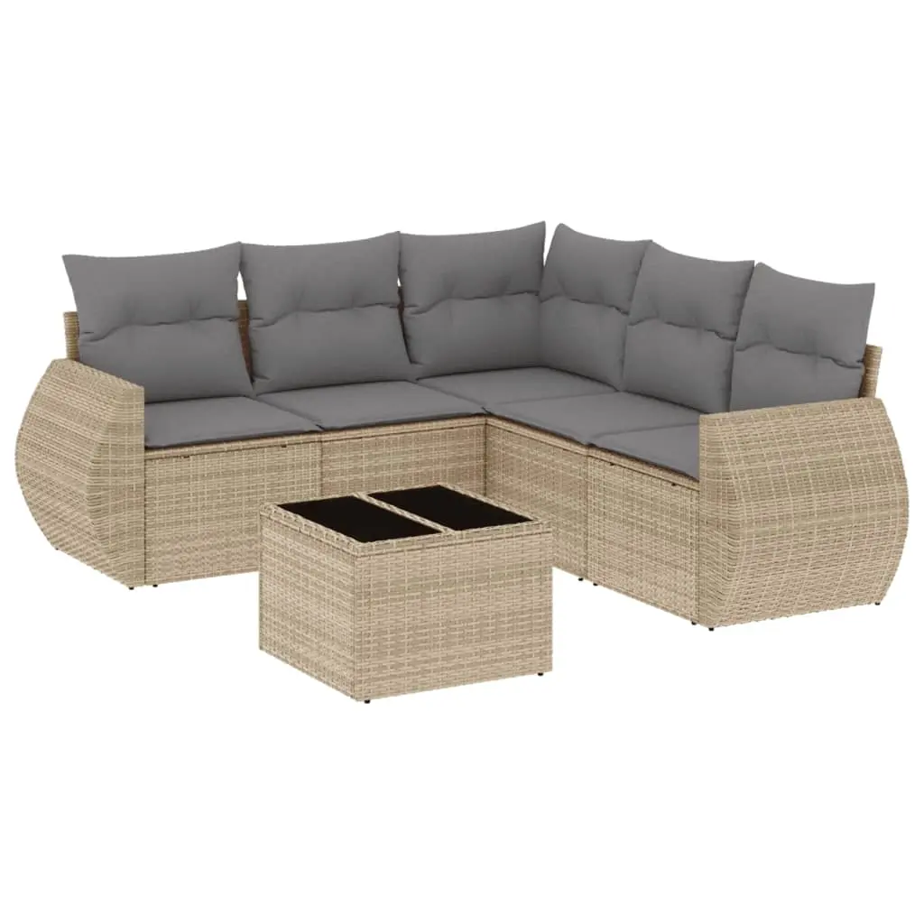 6 Piece Garden Sofa Set with Cushions Beige Poly Rattan 3221358 - Furniture