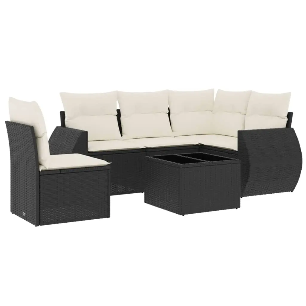 6 Piece Garden Sofa Set with Cushions Black Poly Rattan 3221375 - Furniture