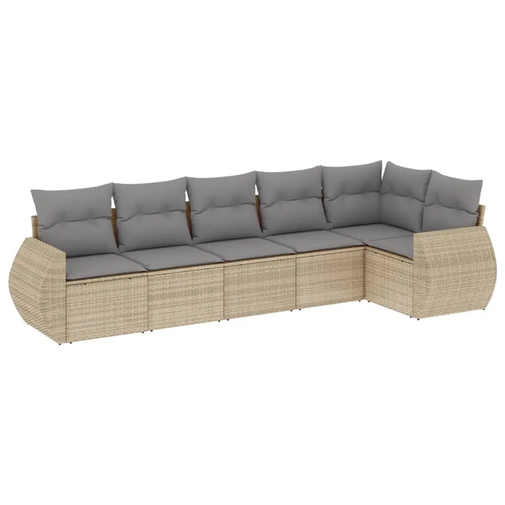 6 Piece Garden Sofa Set with Cushions Beige Poly Rattan 3221388 - Furniture