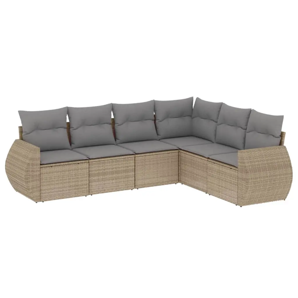 6 Piece Garden Sofa Set with Cushions Beige Poly Rattan 3221408 - Furniture