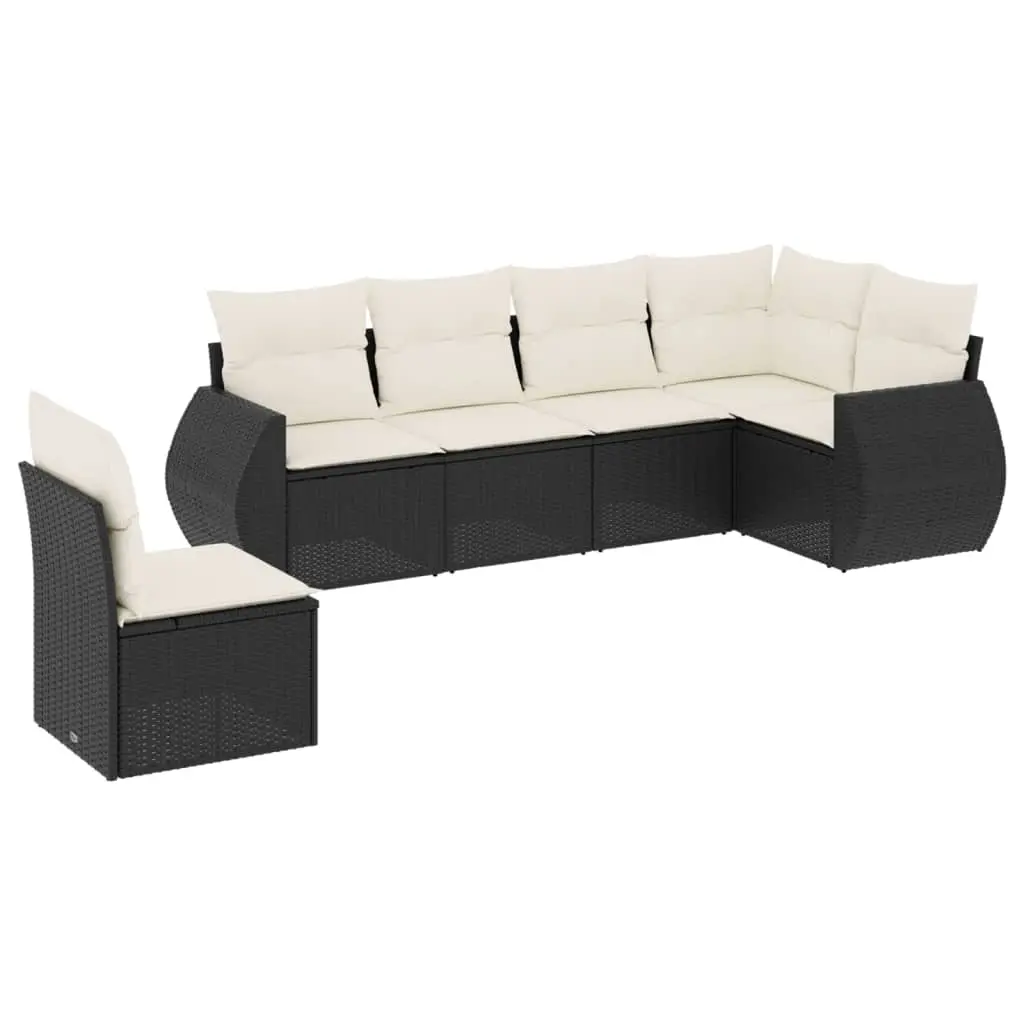 6 Piece Garden Sofa Set with Cushions Black Poly Rattan 3221425 - Furniture