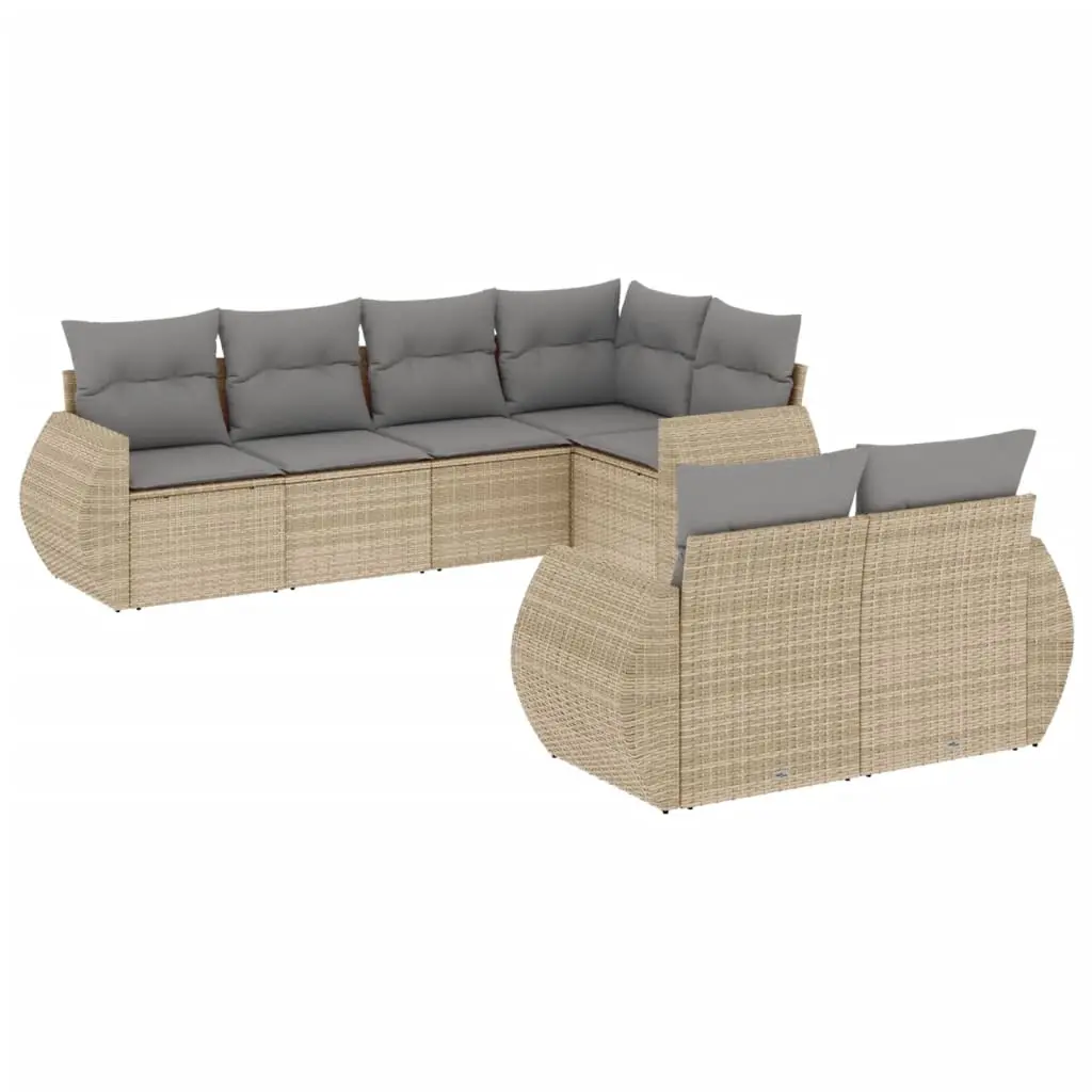 7 Piece Garden Sofa Set with Cushions Beige Poly Rattan 3221608 - Furniture