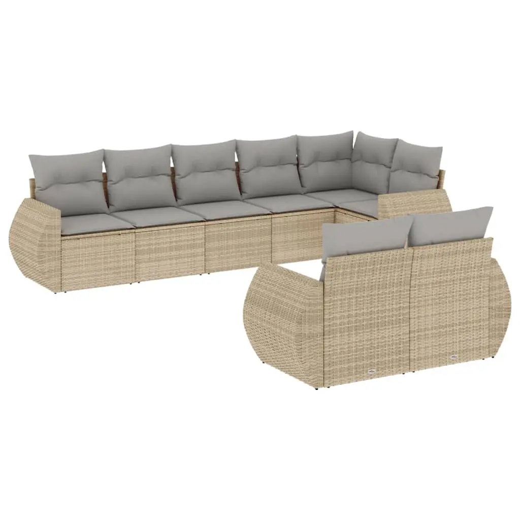8 Piece Garden Sofa Set with Cushions Beige Poly Rattan 3221618 - Furniture