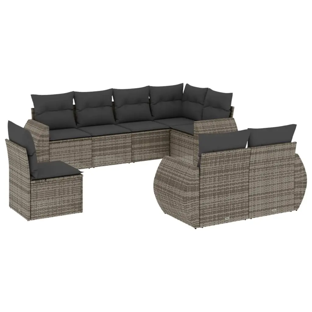 8 Piece Garden Sofa Set with Cushions Grey Poly Rattan 3221639 - Furniture
