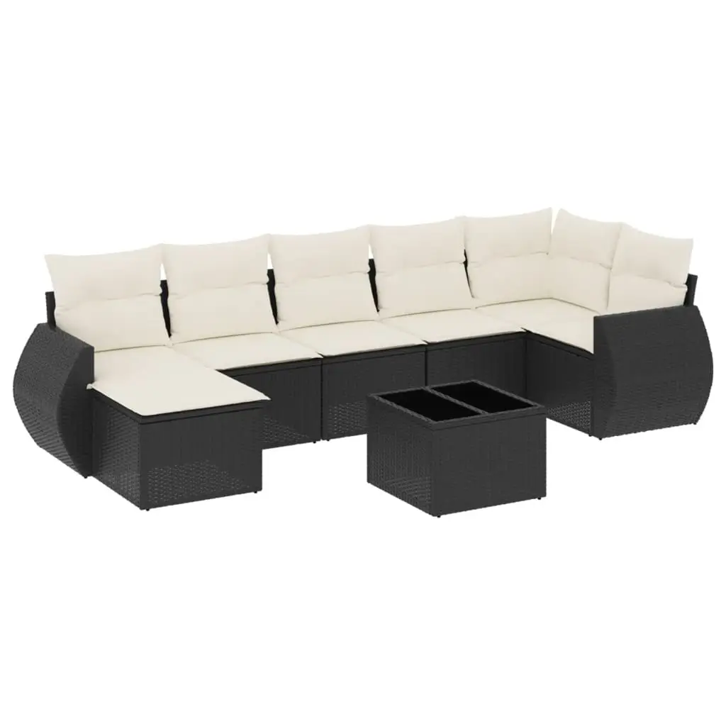 8 Piece Garden Sofa Set with Cushions Black Poly Rattan 3221685 - Furniture
