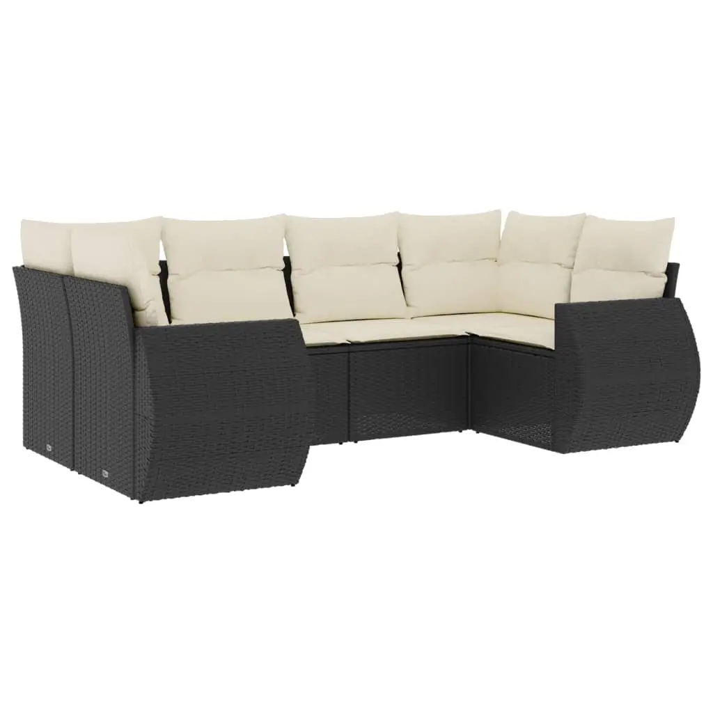 6 Piece Garden Sofa Set with Cushions Black Poly Rattan 3221775 - Furniture
