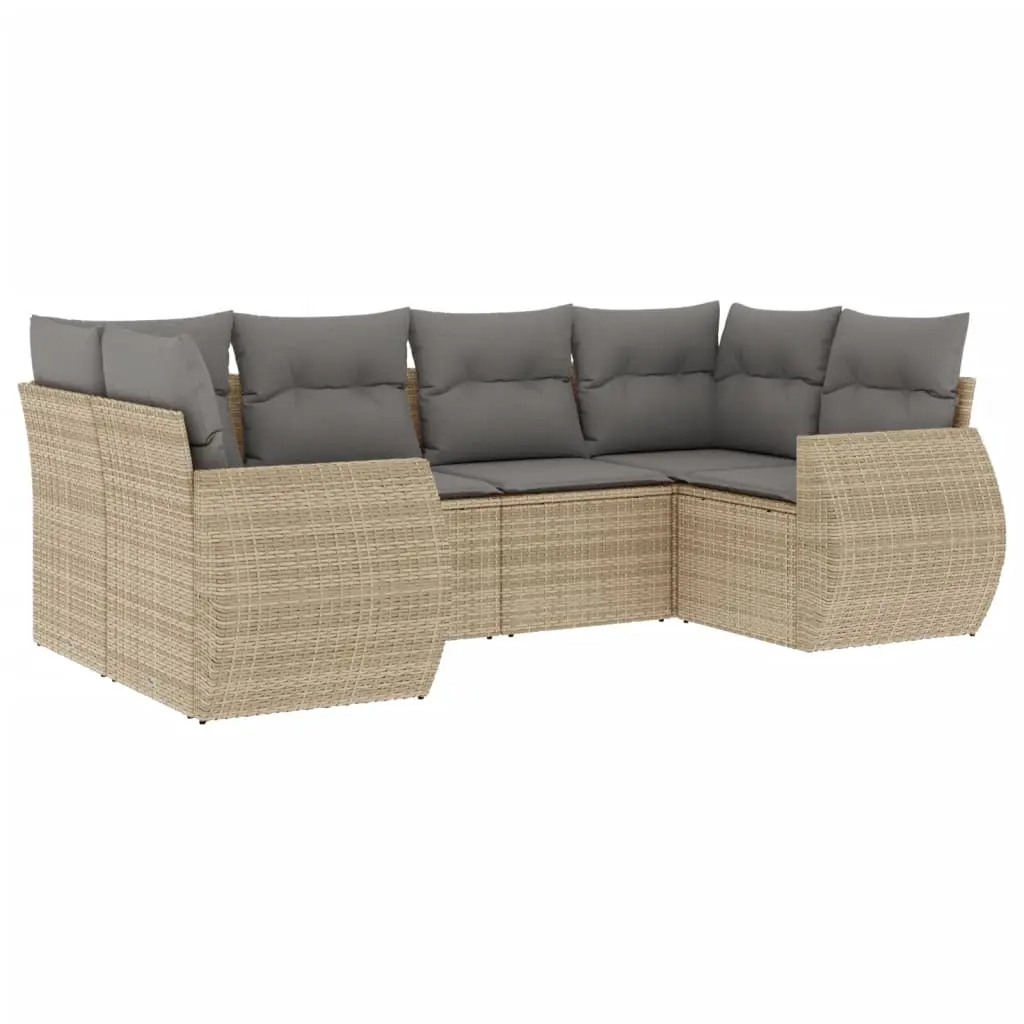 6 Piece Garden Sofa Set with Cushions Beige Poly Rattan 3221778 - Furniture
