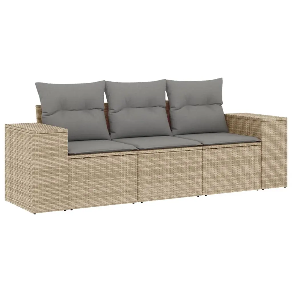 3 Piece Garden Sofa Set with Cushions Beige Poly Rattan 3222258 - Furniture