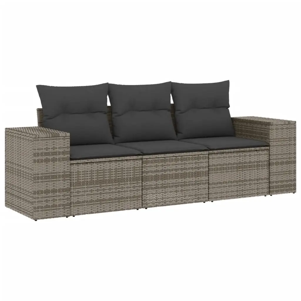 3 Piece Garden Sofa Set with Cushions Grey Poly Rattan 3222259 - Furniture