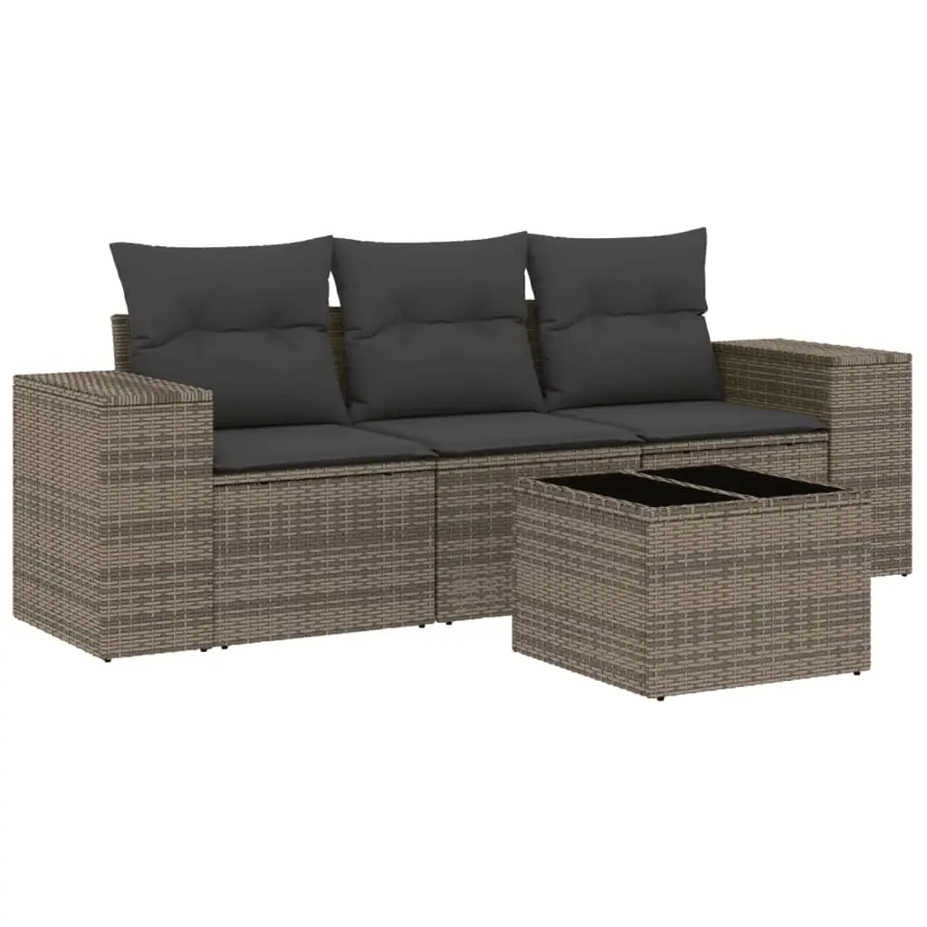 4 Piece Garden Sofa Set with Cushions Grey Poly Rattan 3222269 - Furniture