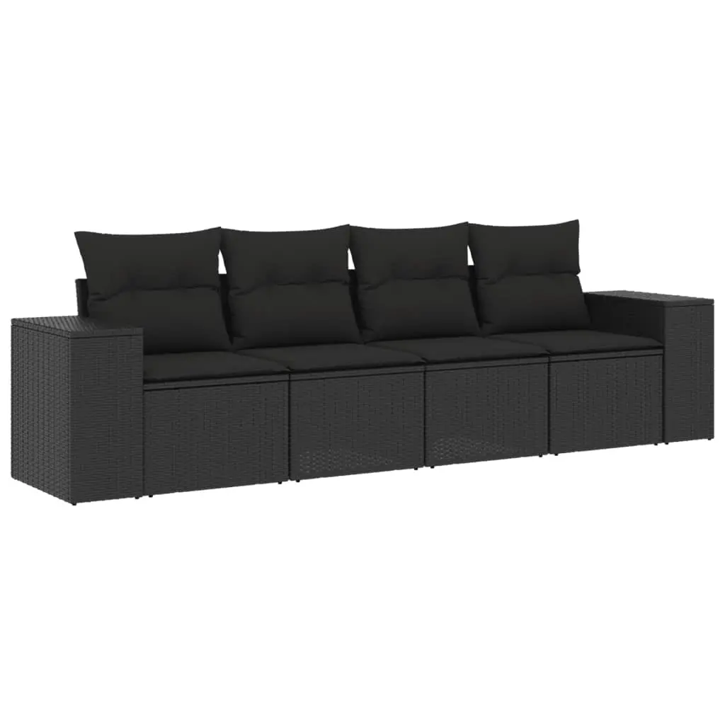 4 Piece Garden Sofa Set with Cushions Black Poly Rattan 3222274 - Furniture