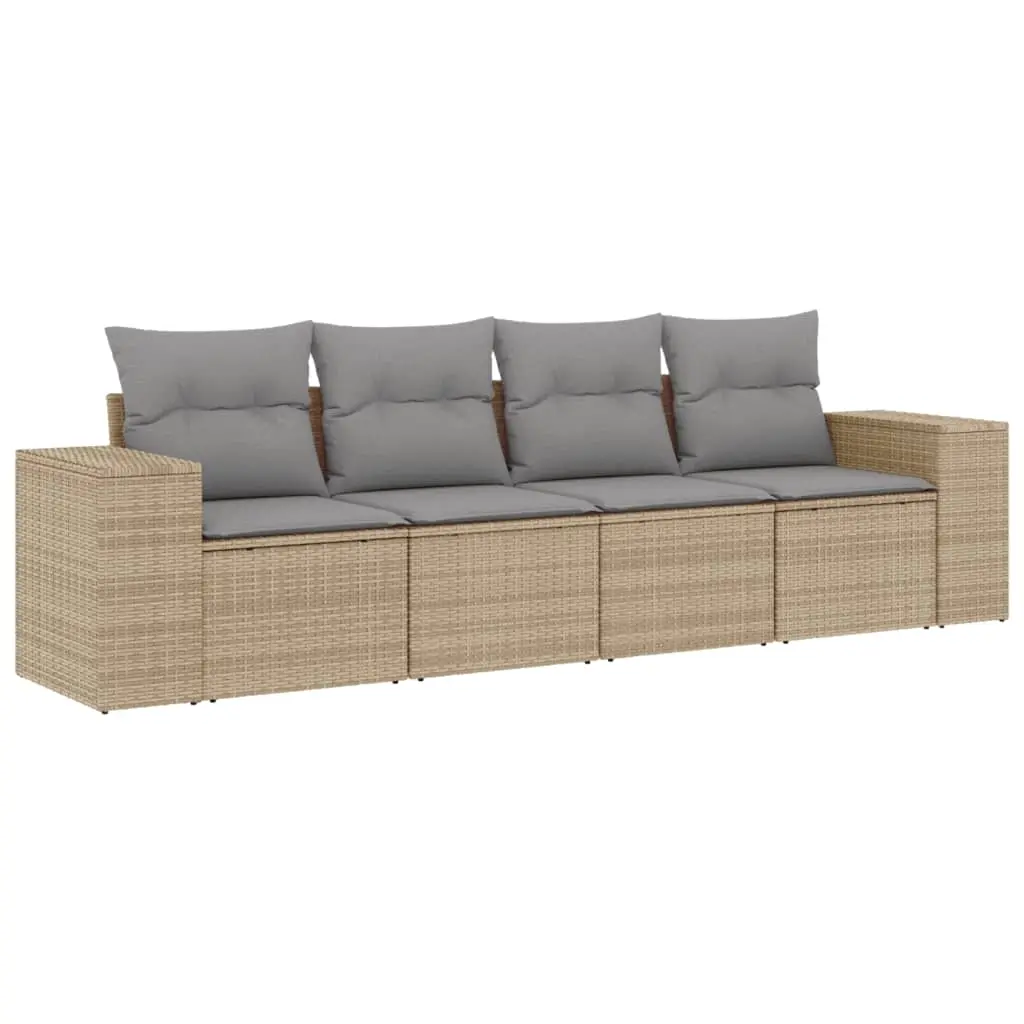 4 Piece Garden Sofa Set with Cushions Beige Poly Rattan 3222278 - Furniture
