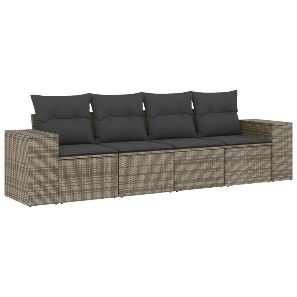 4 Piece Garden Sofa Set with Cushions Grey Poly Rattan 3222279 - Furniture