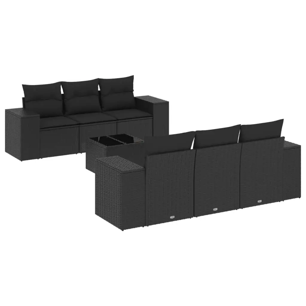 7 Piece Garden Sofa Set with Cushions Black Poly Rattan 3222304 - Furniture