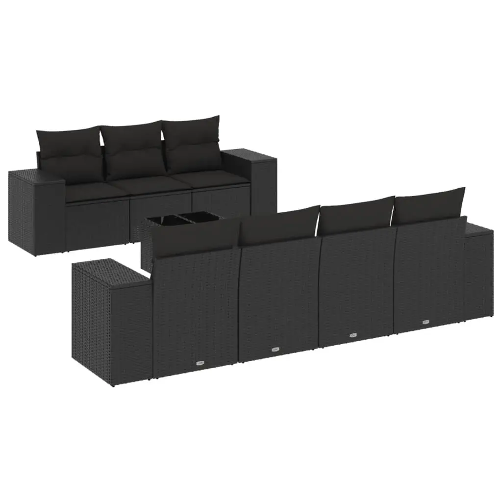 8 Piece Garden Sofa Set with Cushions Black Poly Rattan 3222324 - Furniture