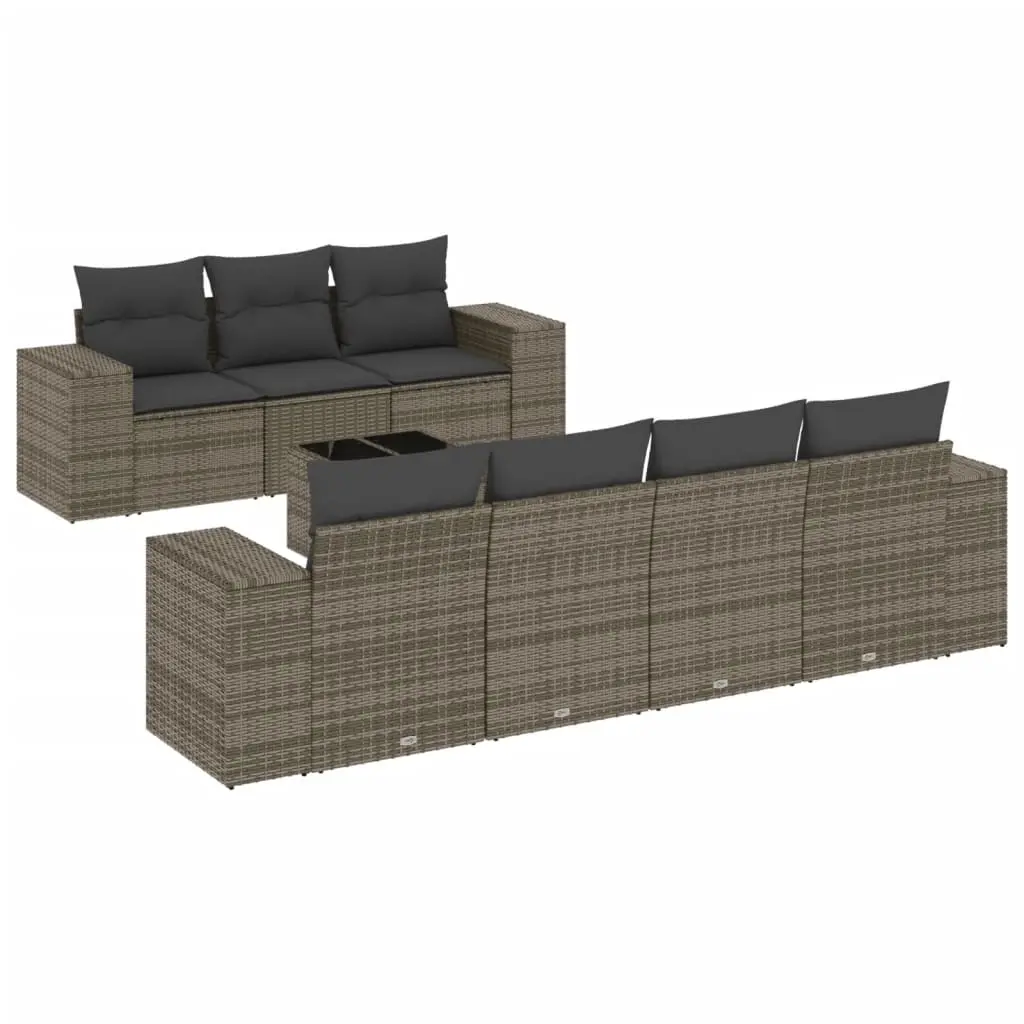 8 Piece Garden Sofa Set with Cushions Grey Poly Rattan 3222329 - Furniture