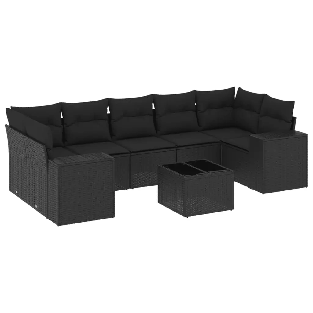 8 Piece Garden Sofa Set with Cushions Black Poly Rattan 3222334 - Furniture