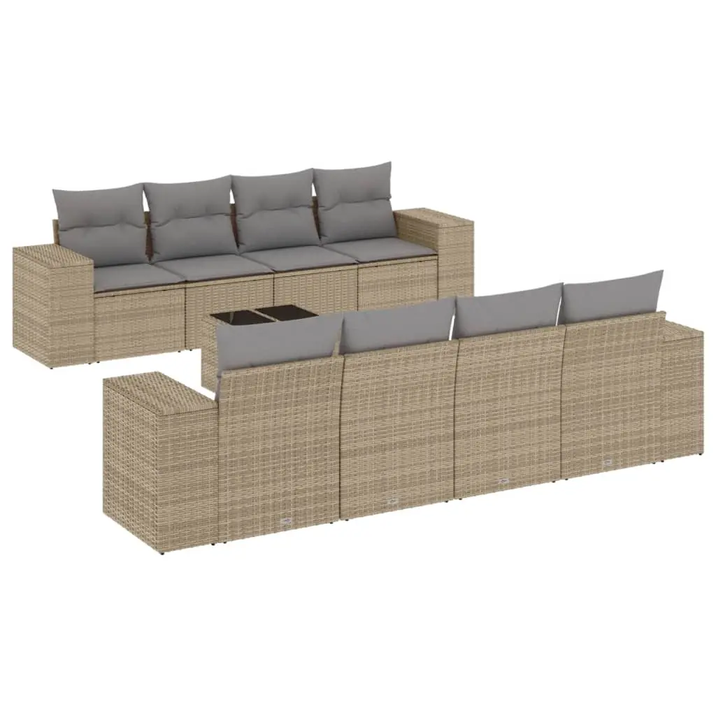 9 Piece Garden Sofa Set with Cushions Beige Poly Rattan 3222348 - Furniture