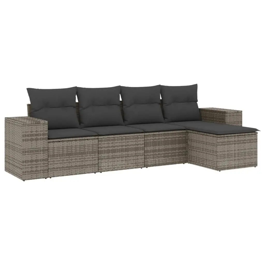 5 Piece Garden Sofa Set with Cushions Grey Poly Rattan 3222489 - Furniture