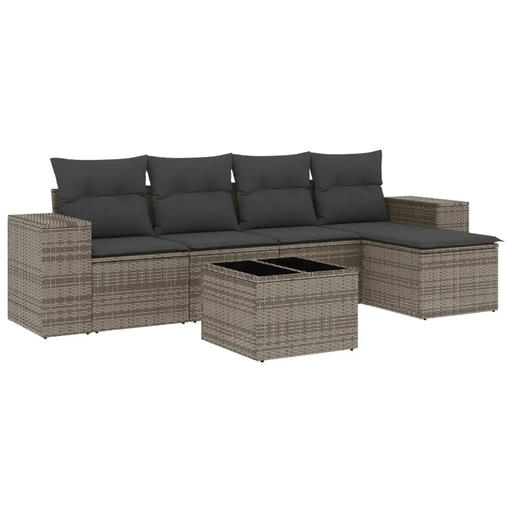 6 Piece Garden Sofa Set with Cushions Grey Poly Rattan 3222499 - Furniture