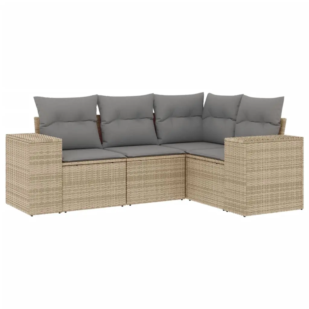 4 Piece Garden Sofa Set with Cushions Beige Poly Rattan 3222508 - Furniture