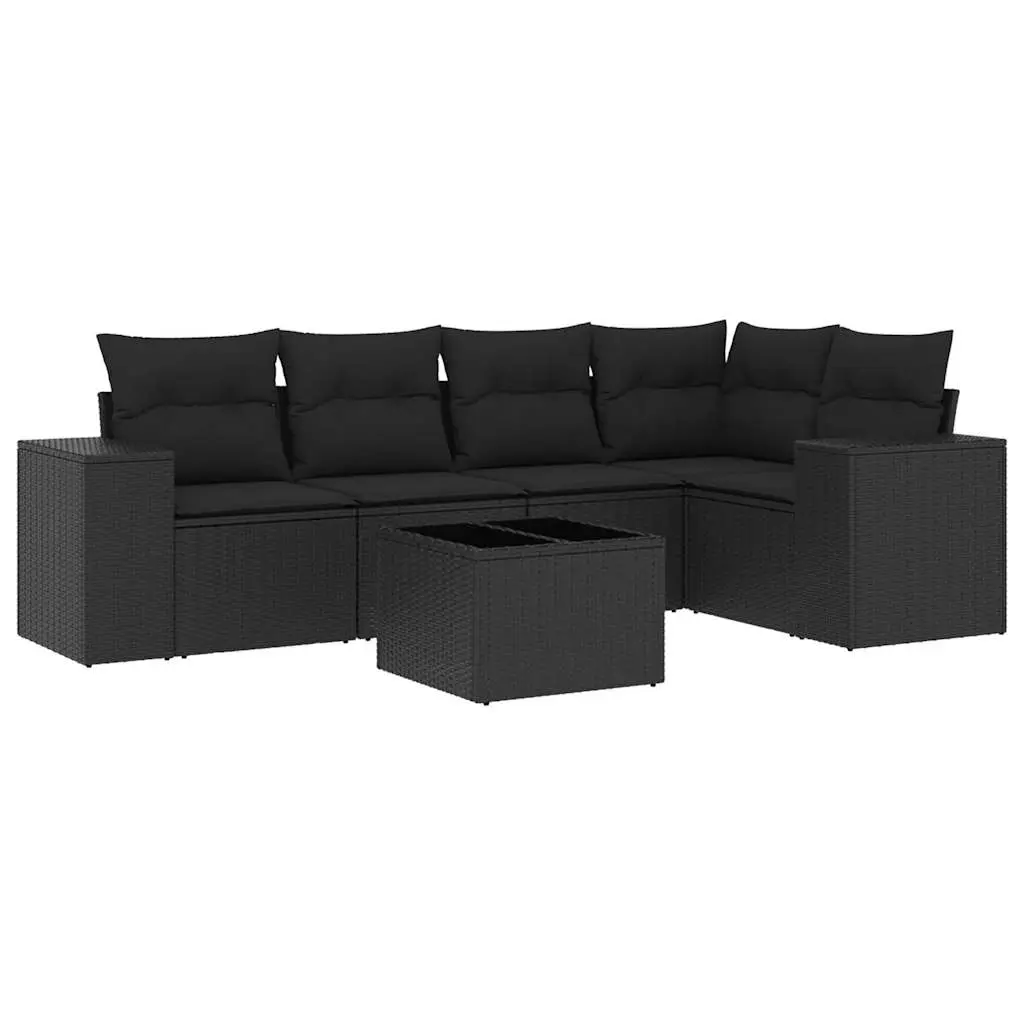 6 Piece Garden Sofa Set with Cushions Black Poly Rattan 3222534 - Furniture