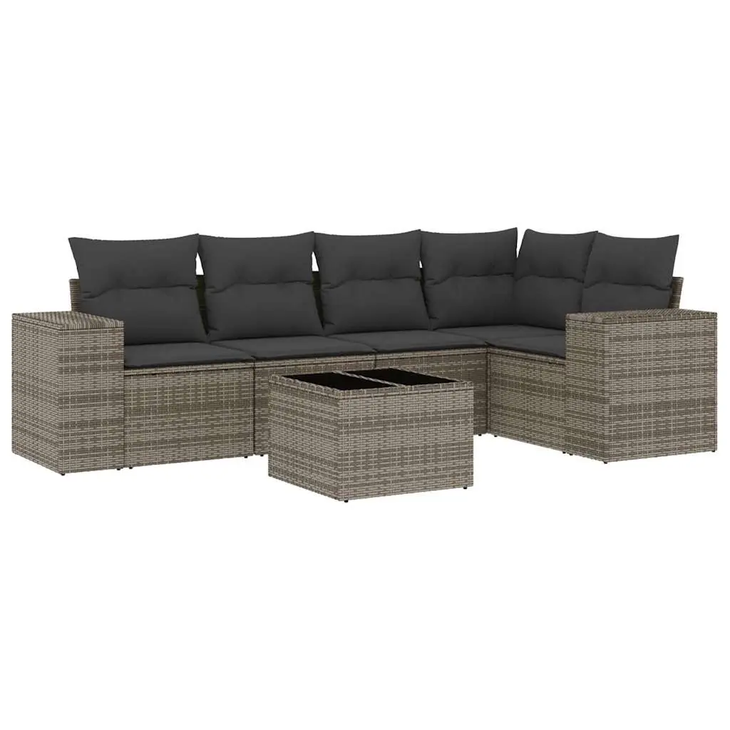 6 Piece Garden Sofa Set with Cushions Grey Poly Rattan 3222539 - Furniture