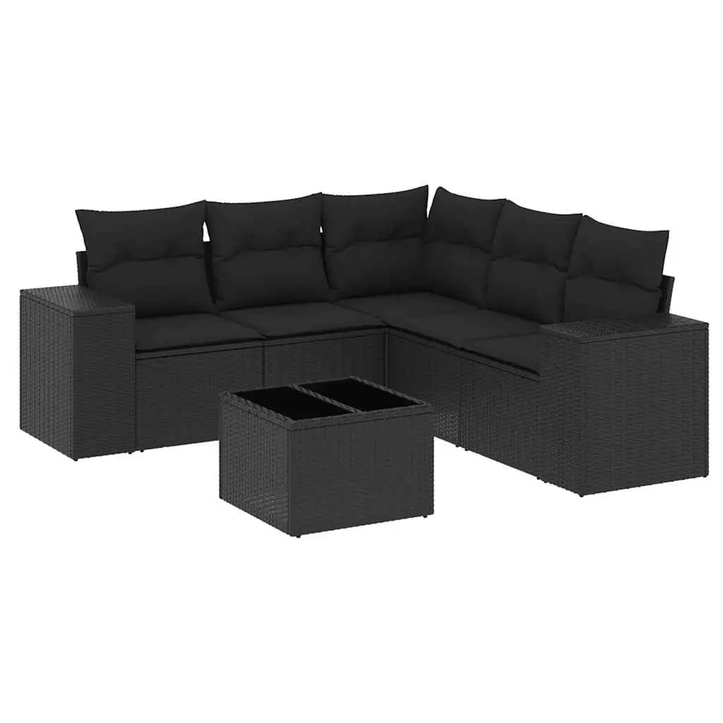 6 Piece Garden Sofa Set with Cushions Black Poly Rattan 3222554 - Furniture