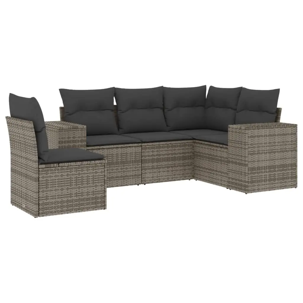 5 Piece Garden Sofa Set with Cushions Grey Poly Rattan 3222569 - Furniture