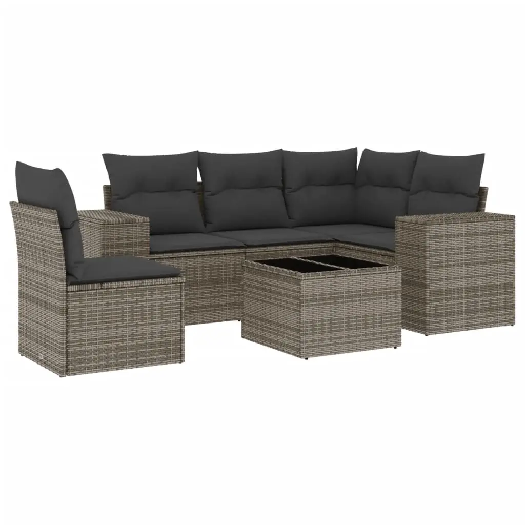 6 Piece Garden Sofa Set with Cushions Grey Poly Rattan 3222579 - Furniture