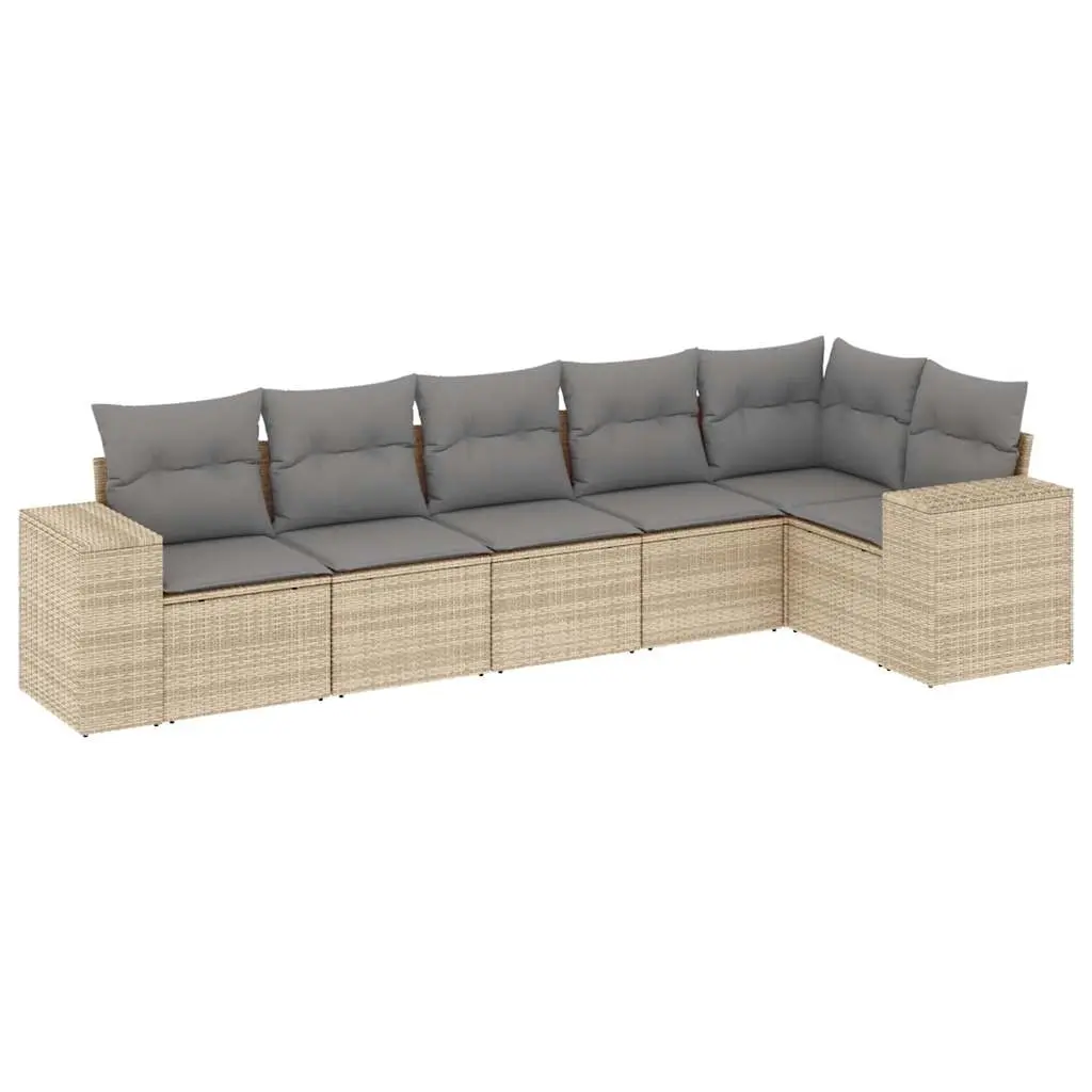 6 Piece Garden Sofa Set with Cushions Beige Poly Rattan 3222588 - Furniture