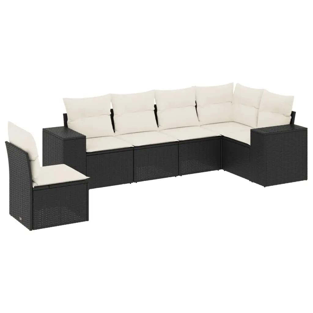 6 Piece Garden Sofa Set with Cushions Black Poly Rattan 3222625 - Furniture