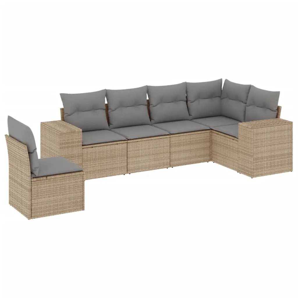 6 Piece Garden Sofa Set with Cushions Beige Poly Rattan 3222628 - Furniture