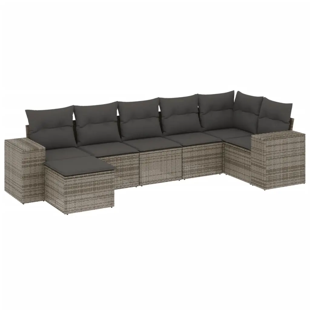 7 Piece Garden Sofa Set with Cushions Grey Poly Rattan 3222879 - Furniture