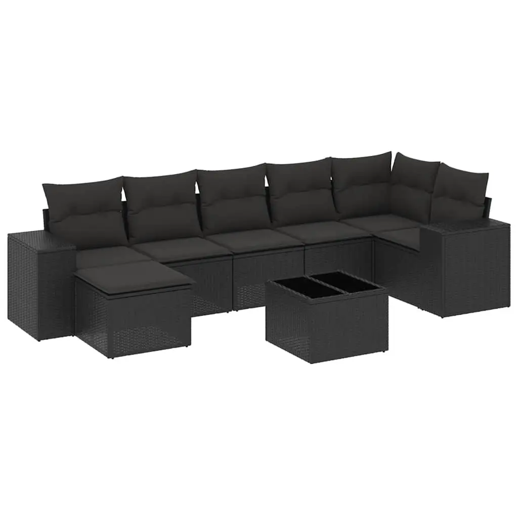 8 Piece Garden Sofa Set with Cushions Black Poly Rattan 3222884 - Furniture