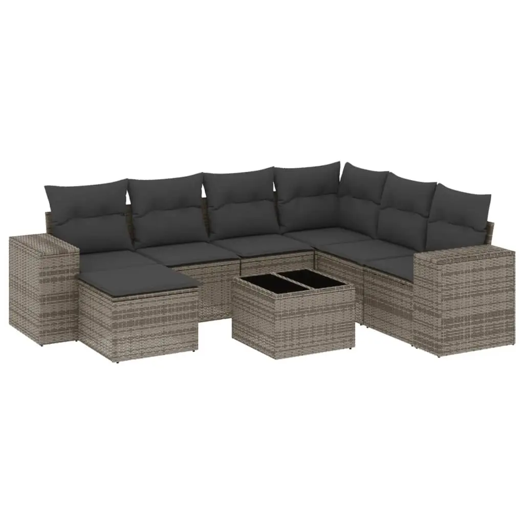 8 Piece Garden Sofa Set with Cushions Grey Poly Rattan 3222909 - Furniture