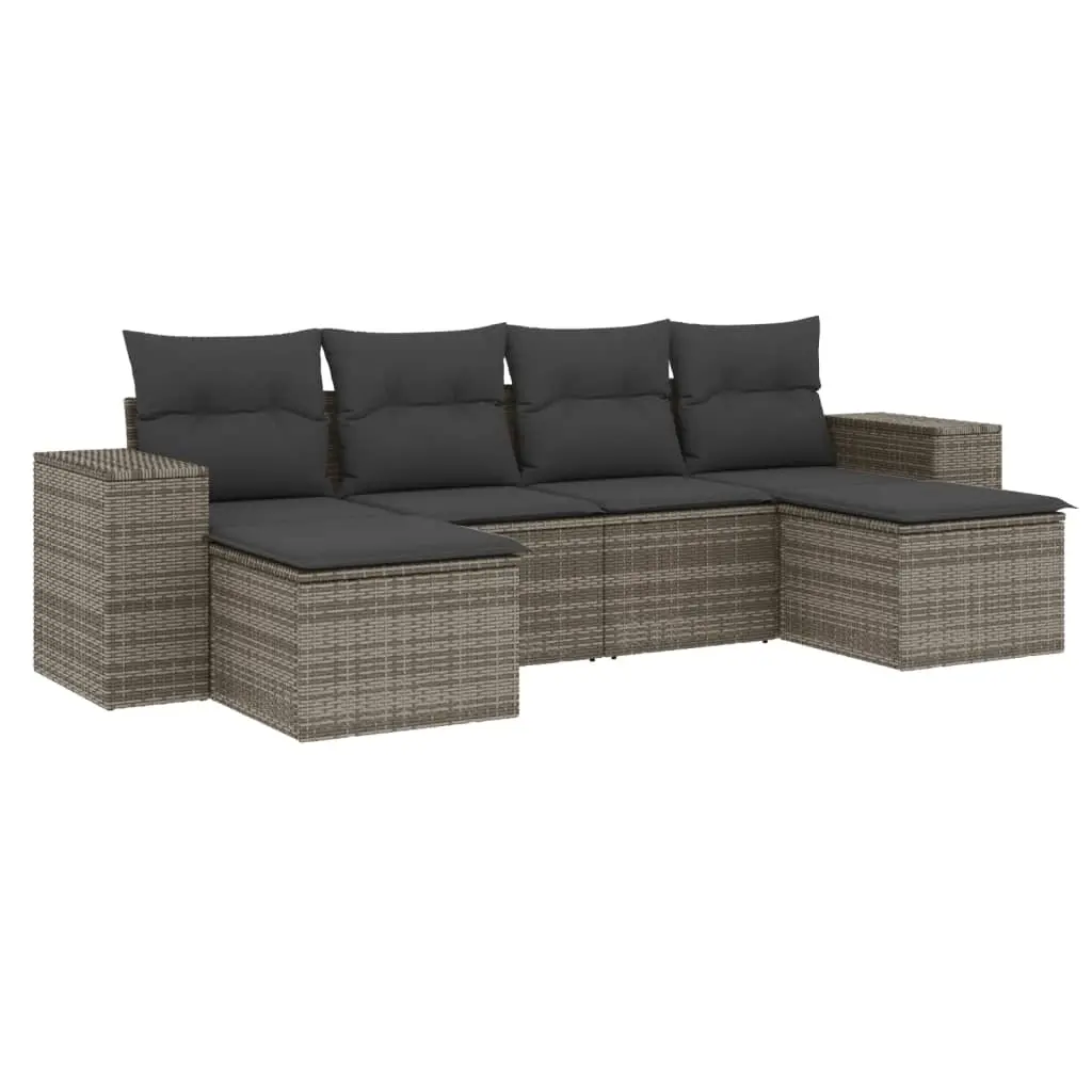 6 Piece Garden Sofa Set with Cushions Grey Poly Rattan 3222919 - Furniture