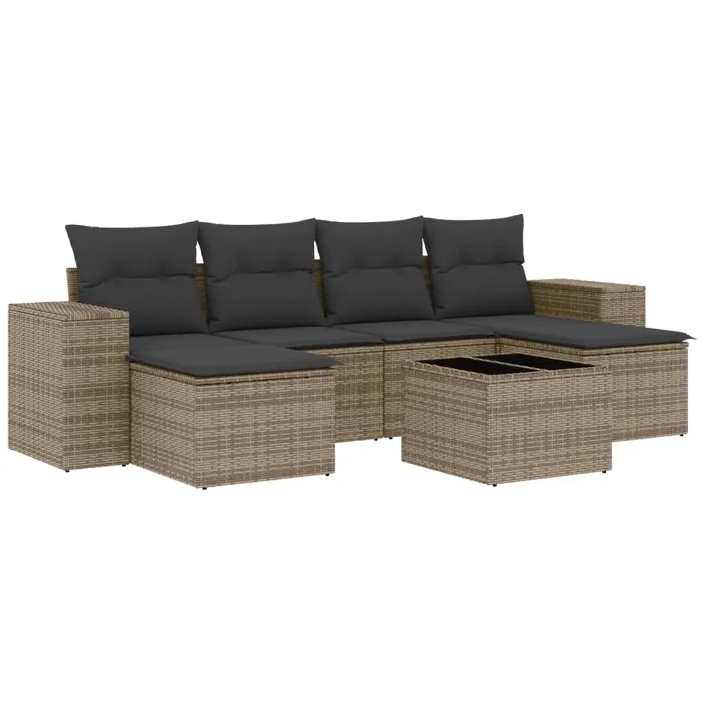 7 Piece Garden Sofa Set with Cushions Grey Poly Rattan 3222929 - Furniture