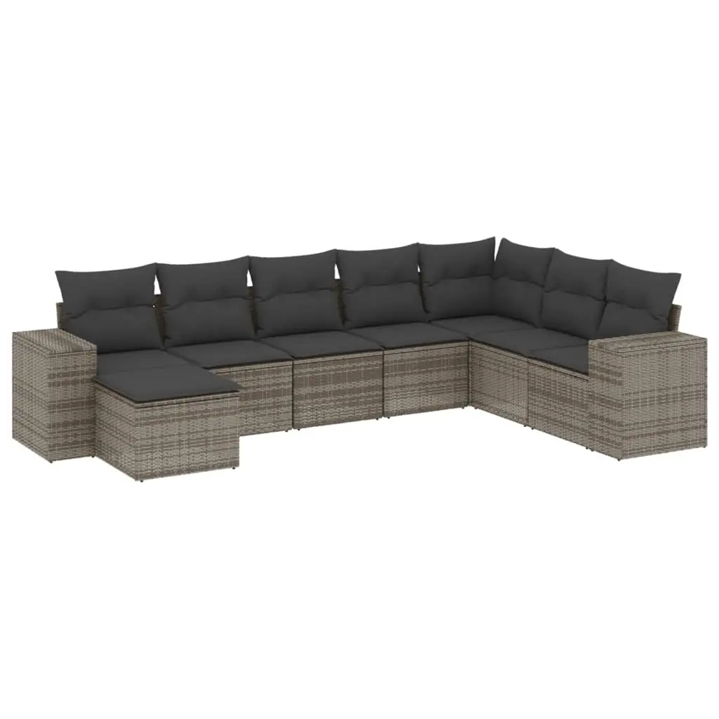 8 Piece Garden Sofa Set with Cushions Grey Poly Rattan 3222959 - Furniture