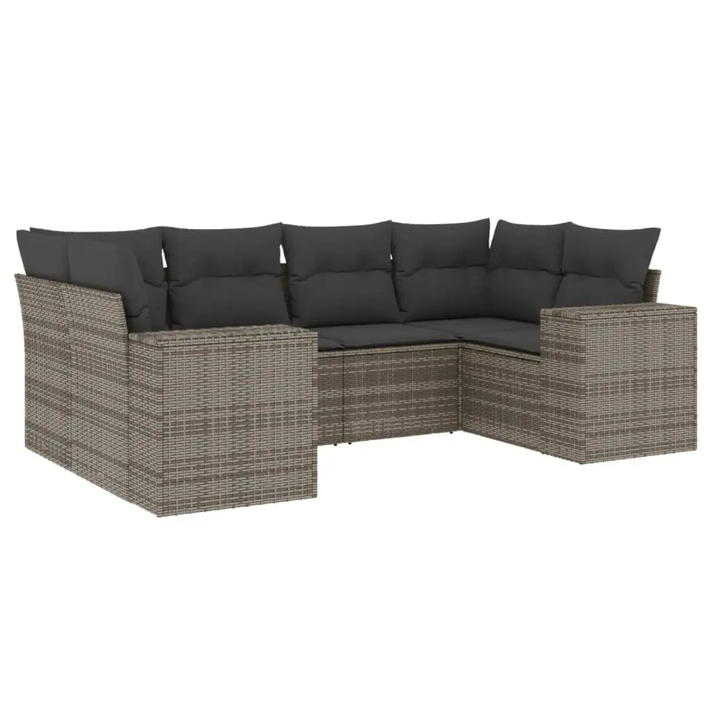 6 Piece Garden Sofa Set with Cushions Grey Poly Rattan 3222979 - Furniture