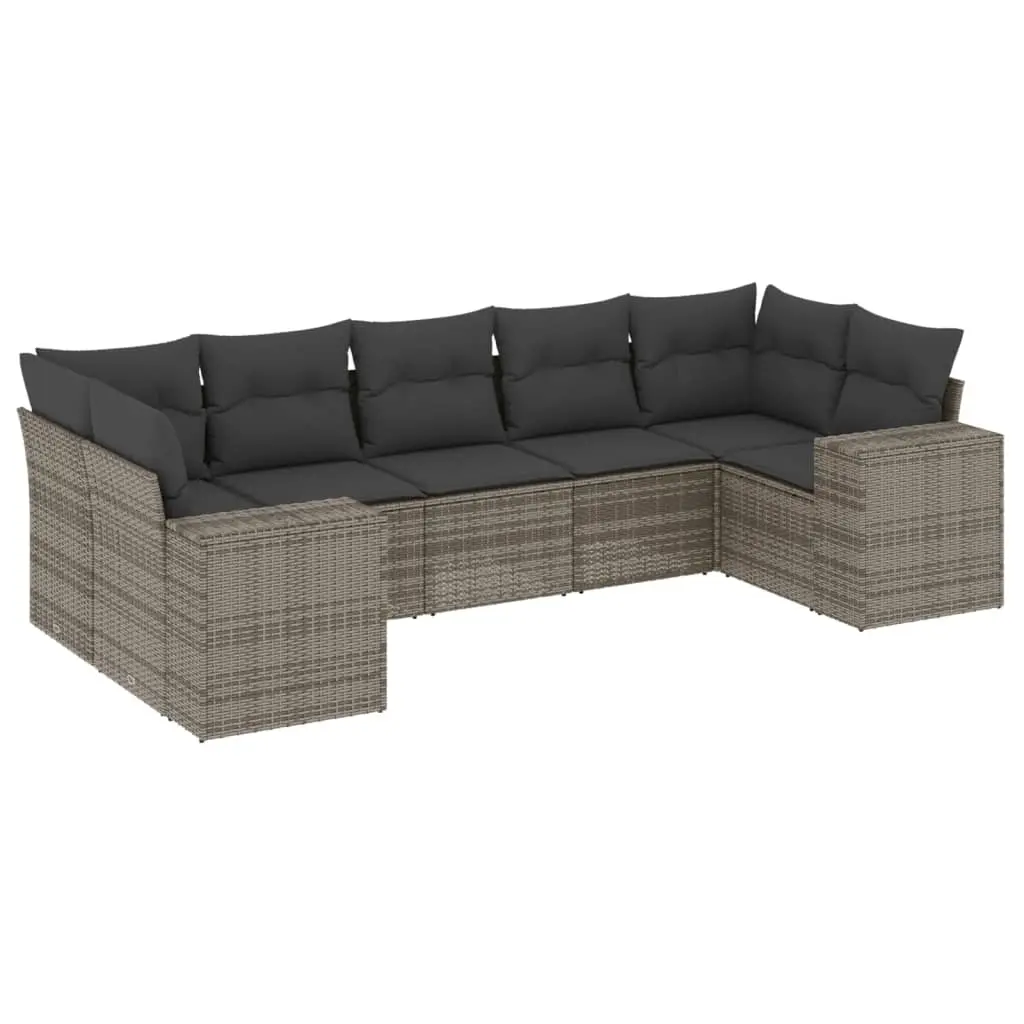 7 Piece Garden Sofa Set with Cushions Grey Poly Rattan 3222989 - Furniture