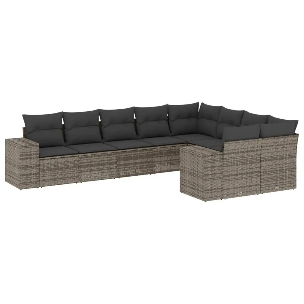 9 Piece Garden Sofa Set with Cushions Grey Poly Rattan 3223039 - Furniture