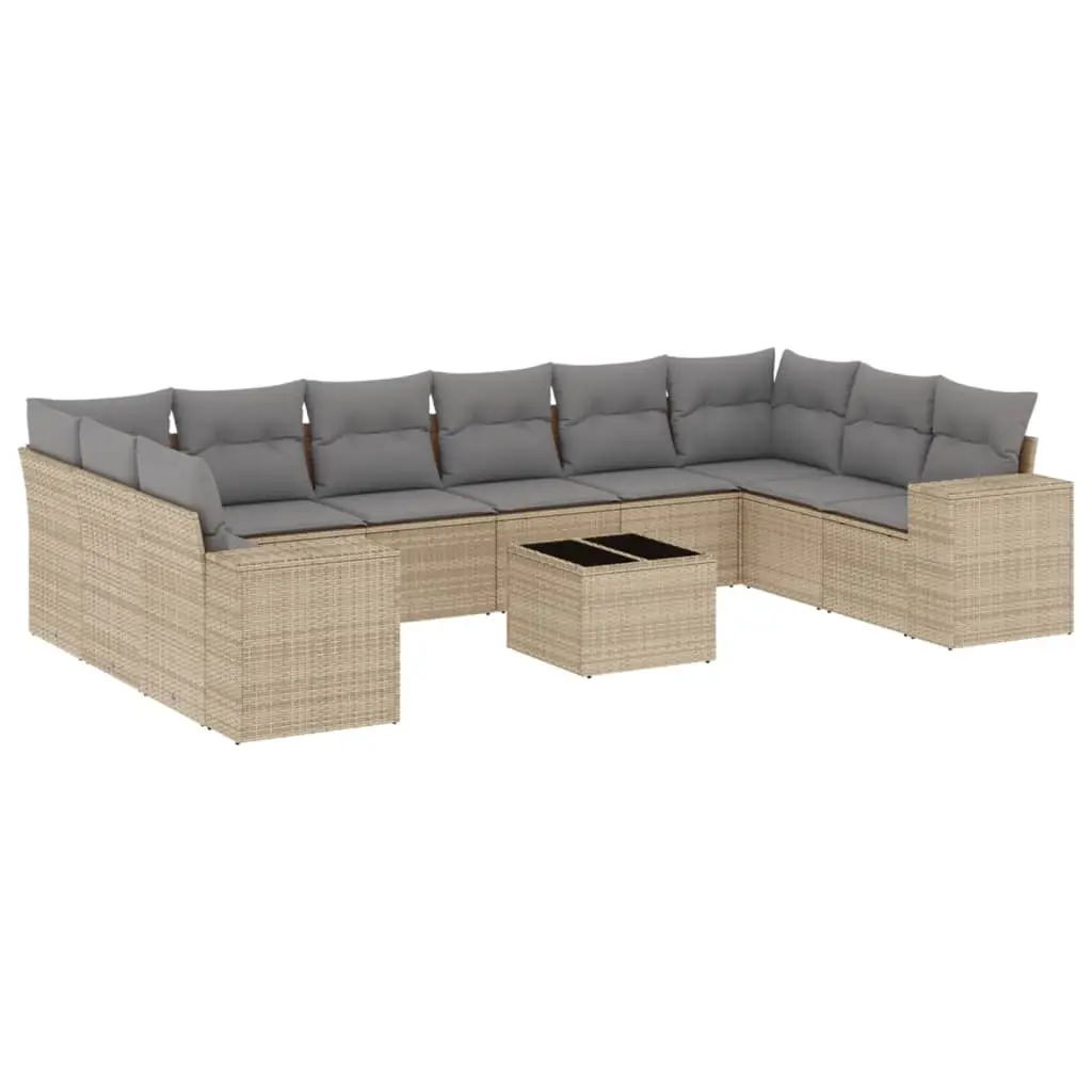 11 Piece Garden Sofa Set with Cushions Beige Poly Rattan 3223078 - Furniture