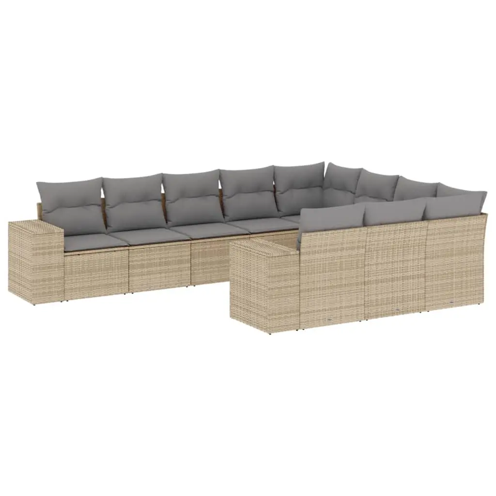 10 Piece Garden Sofa Set with Cushions Beige Poly Rattan 3223088 - Furniture