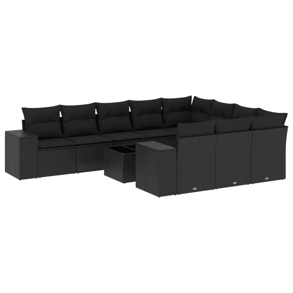 11 Piece Garden Sofa Set with Cushions Black Poly Rattan 3223094 - Furniture