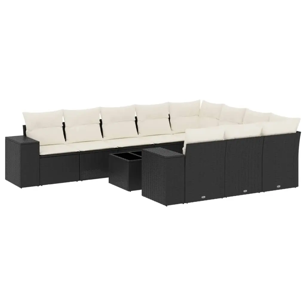 11 Piece Garden Sofa Set with Cushions Black Poly Rattan 3223095 - Furniture