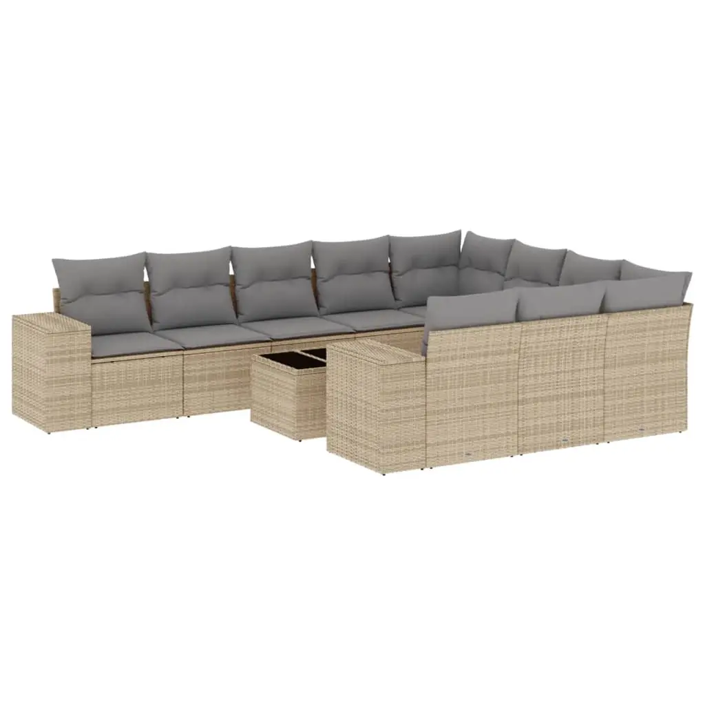 11 Piece Garden Sofa Set with Cushions Beige Poly Rattan 3223098 - Furniture