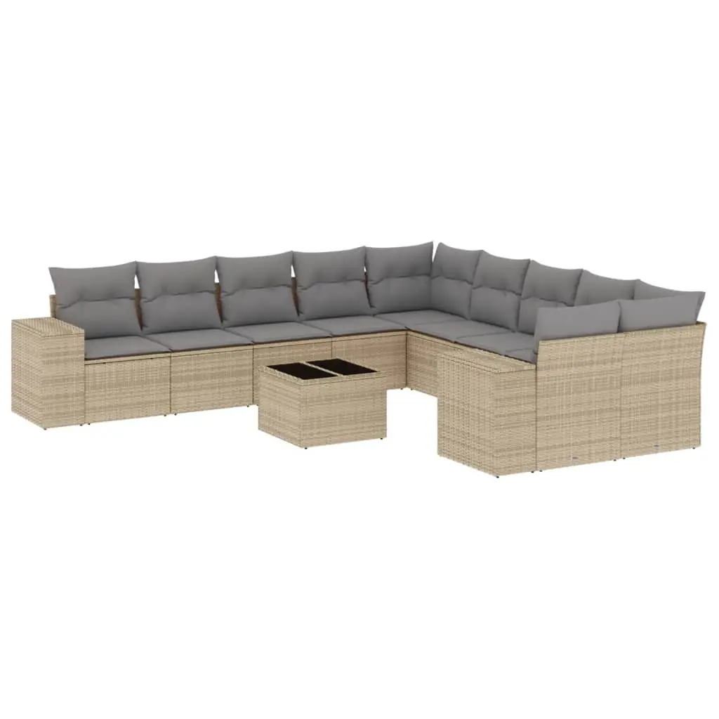 11 Piece Garden Sofa Set with Cushions Beige Poly Rattan 3223118 - Furniture