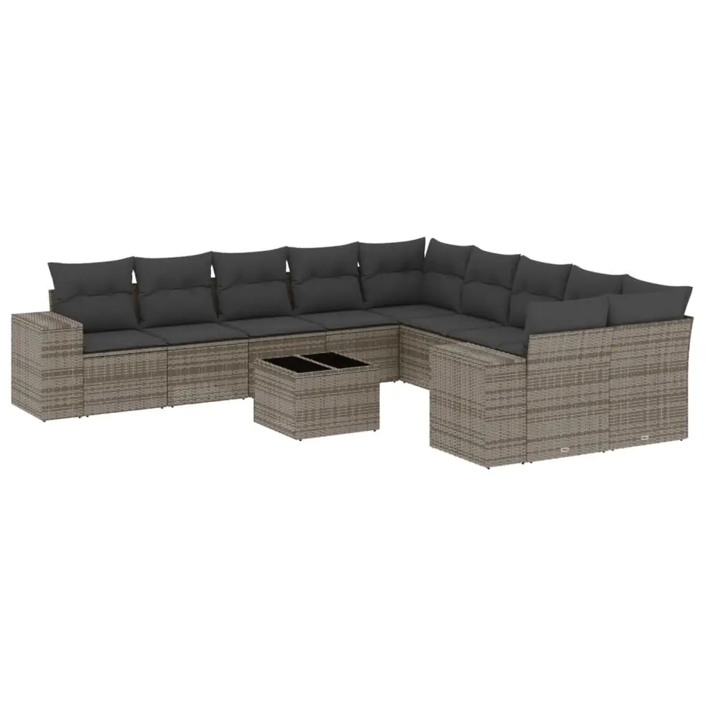 11 Piece Garden Sofa Set with Cushions Grey Poly Rattan 3223119 - Furniture